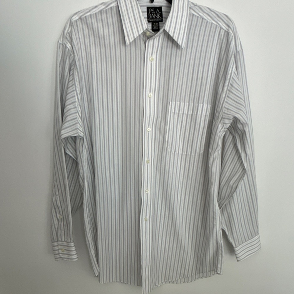 Jos. A. Bank Traveler's Collection Men's Striped Cotton Dress‎ Shirt 15-33 Blue